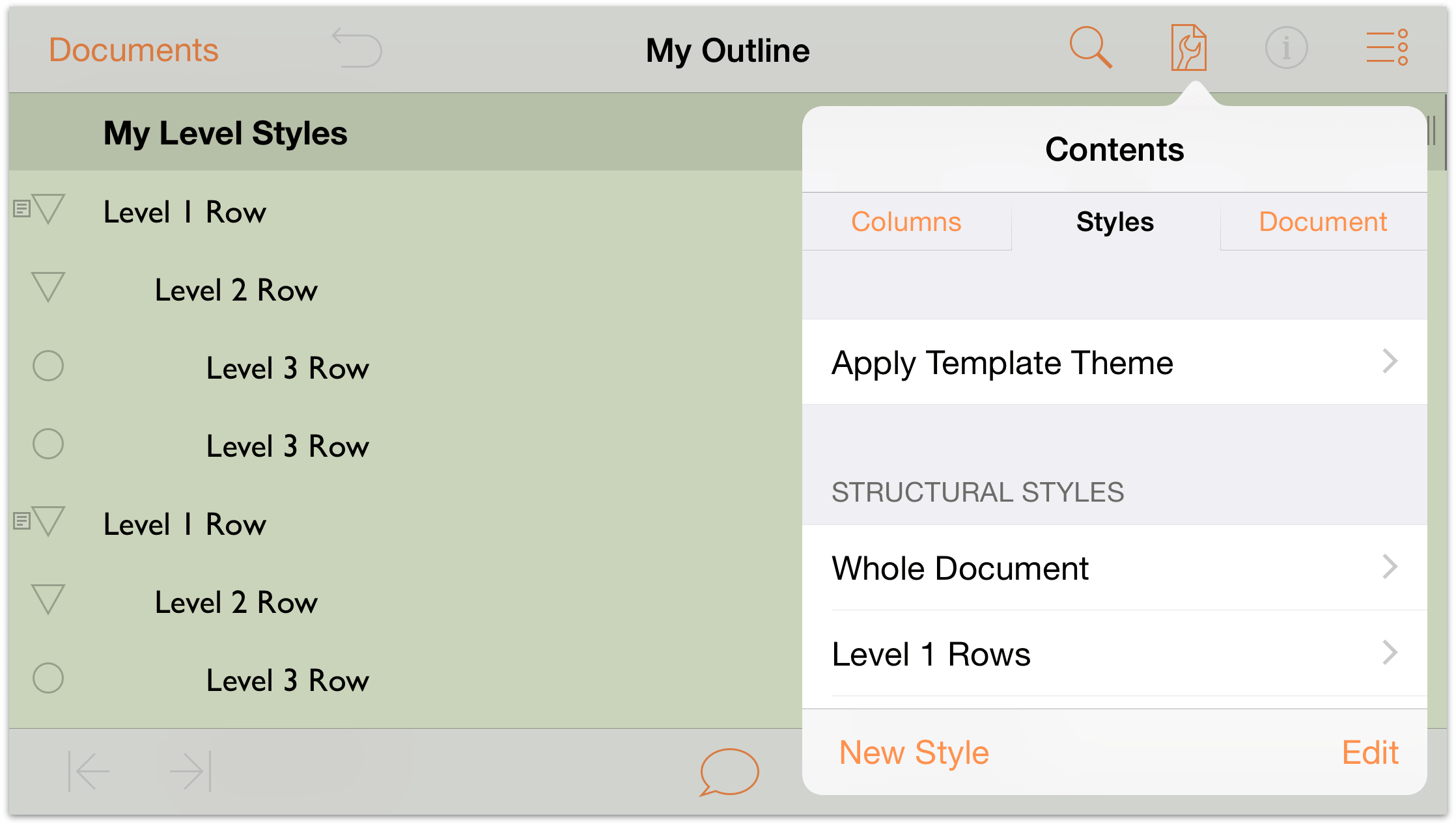 Setting the level 1 Row Styles