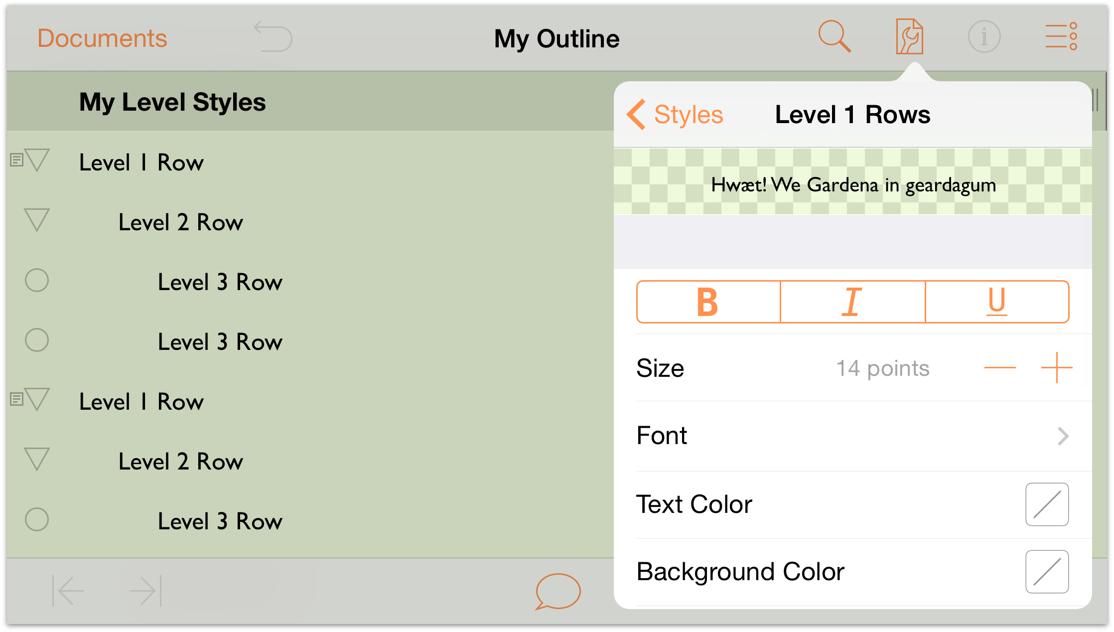 Setting the Level 1 Row styles