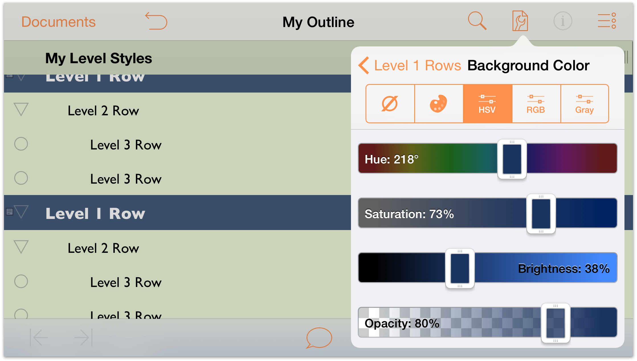 The HSV color controls