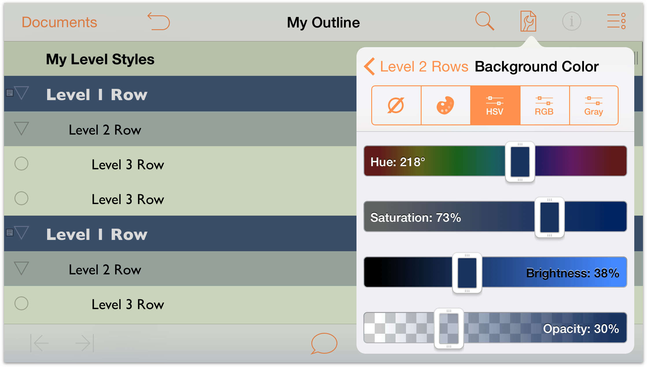 The HSV color pane