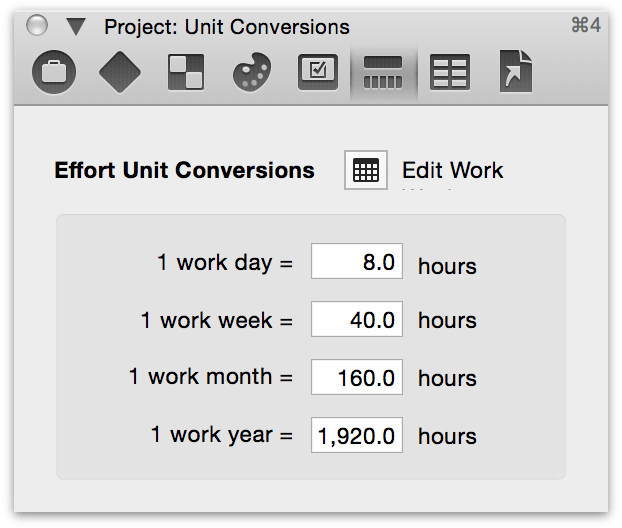 The Project Unit Conversions inspector.