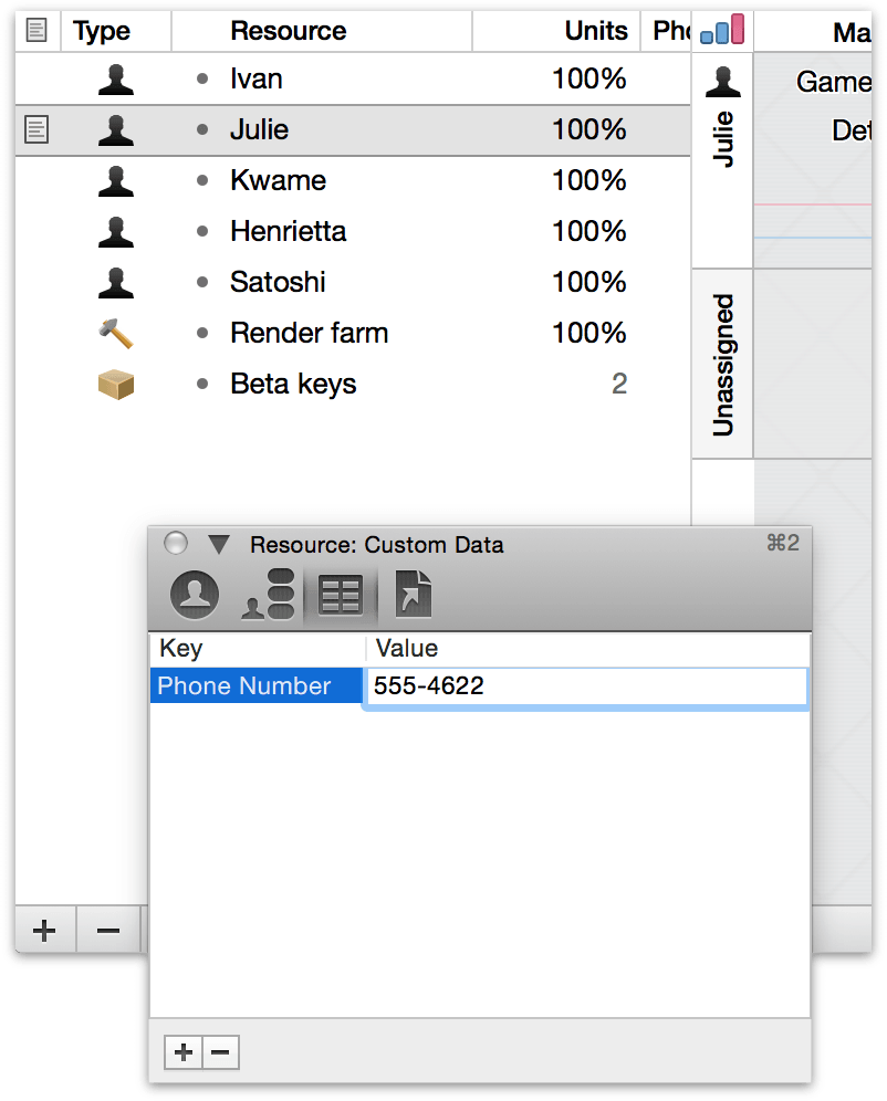 Adding custom data to a resource using the Custom Data inspector.