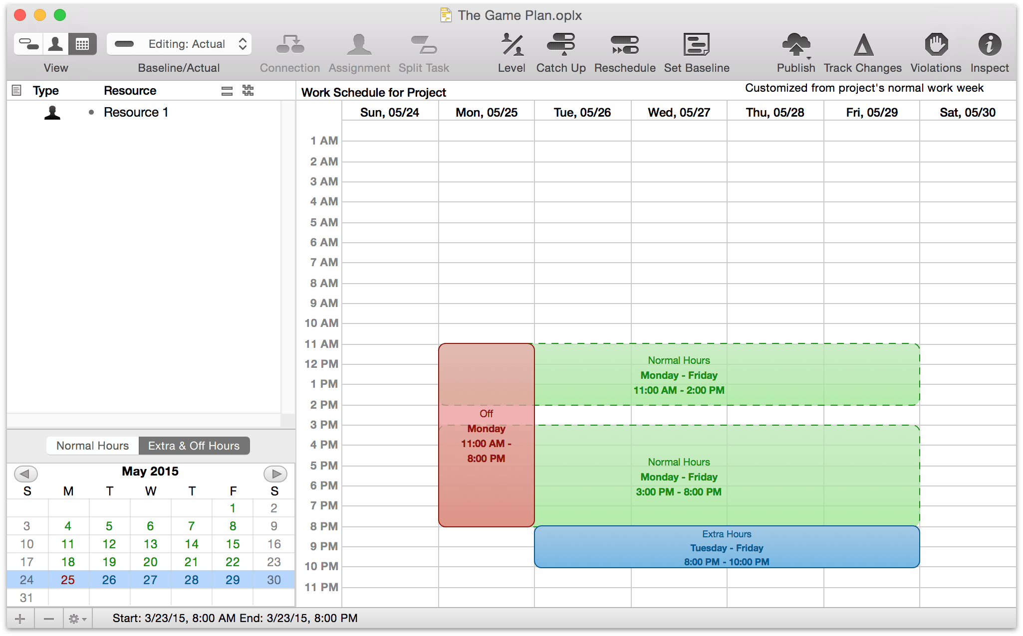 The week of May 24-30 with exceptions added.