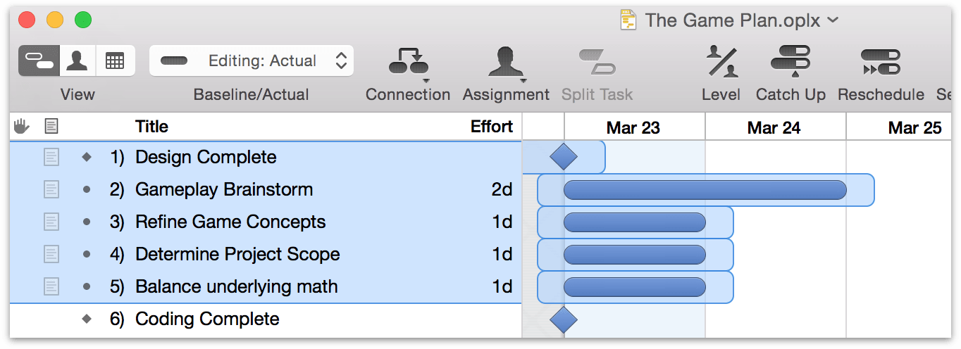 Selecting multiple tasks for grouping.