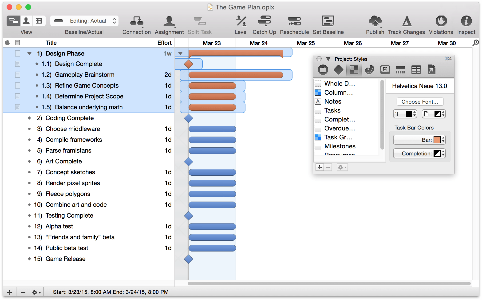 Styling a group's bar color with the task inspector.