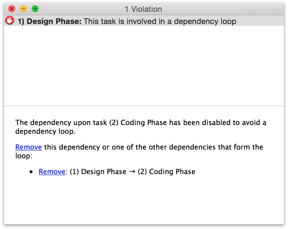 Resolving a violation in the violations window.