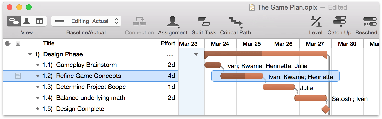 Updating task completion using the task completion slider.