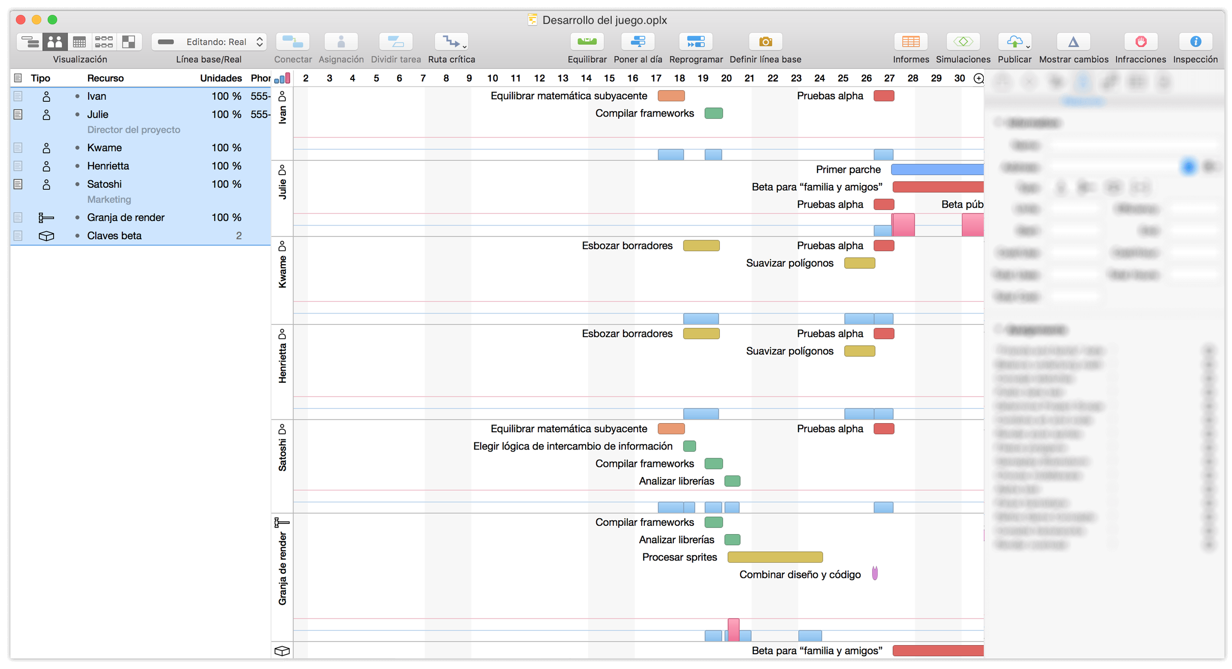 La vista de recursos.