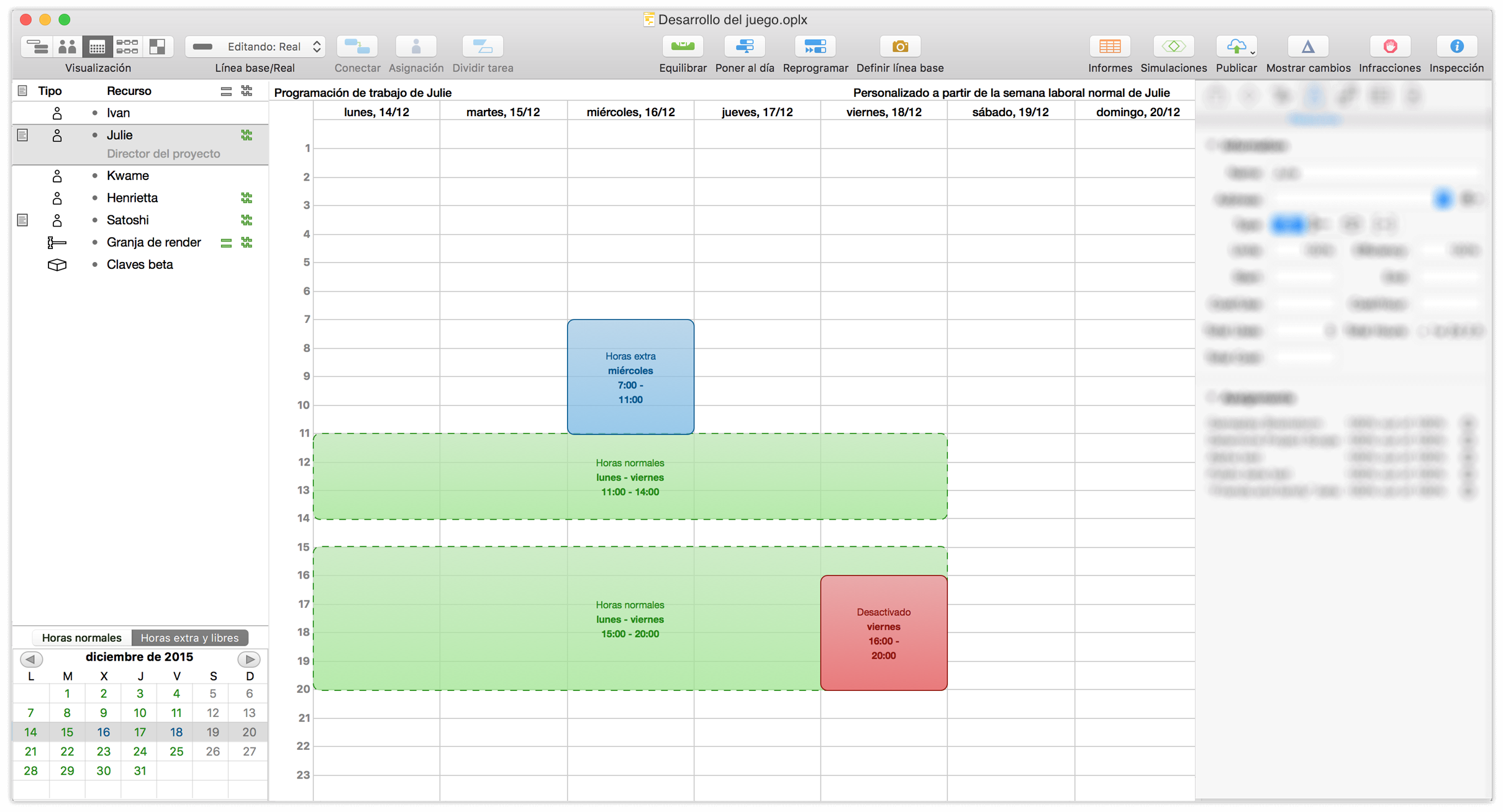 La vista de calendario.