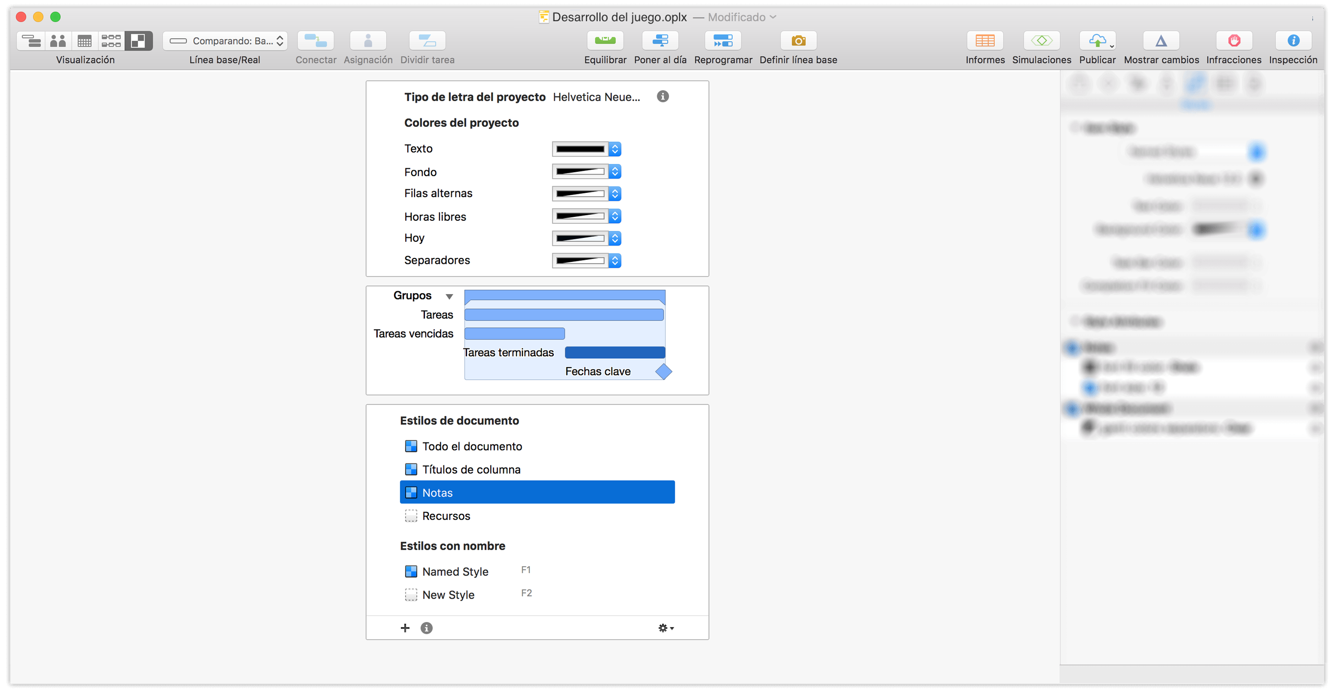 La vista de estilos.