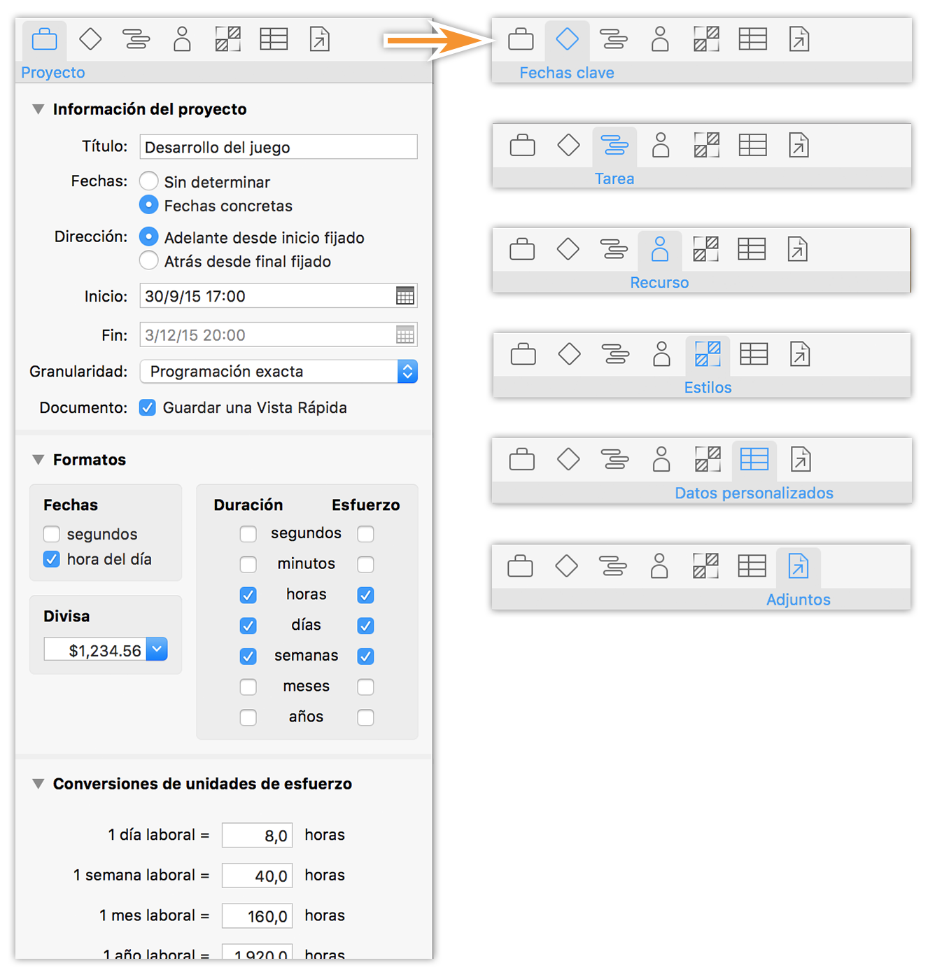 Los inspectores en OmniPlan 3.