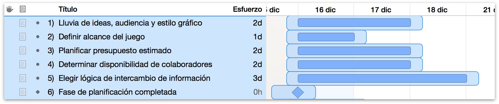 Seleccionando varias tareas para agruparlas.