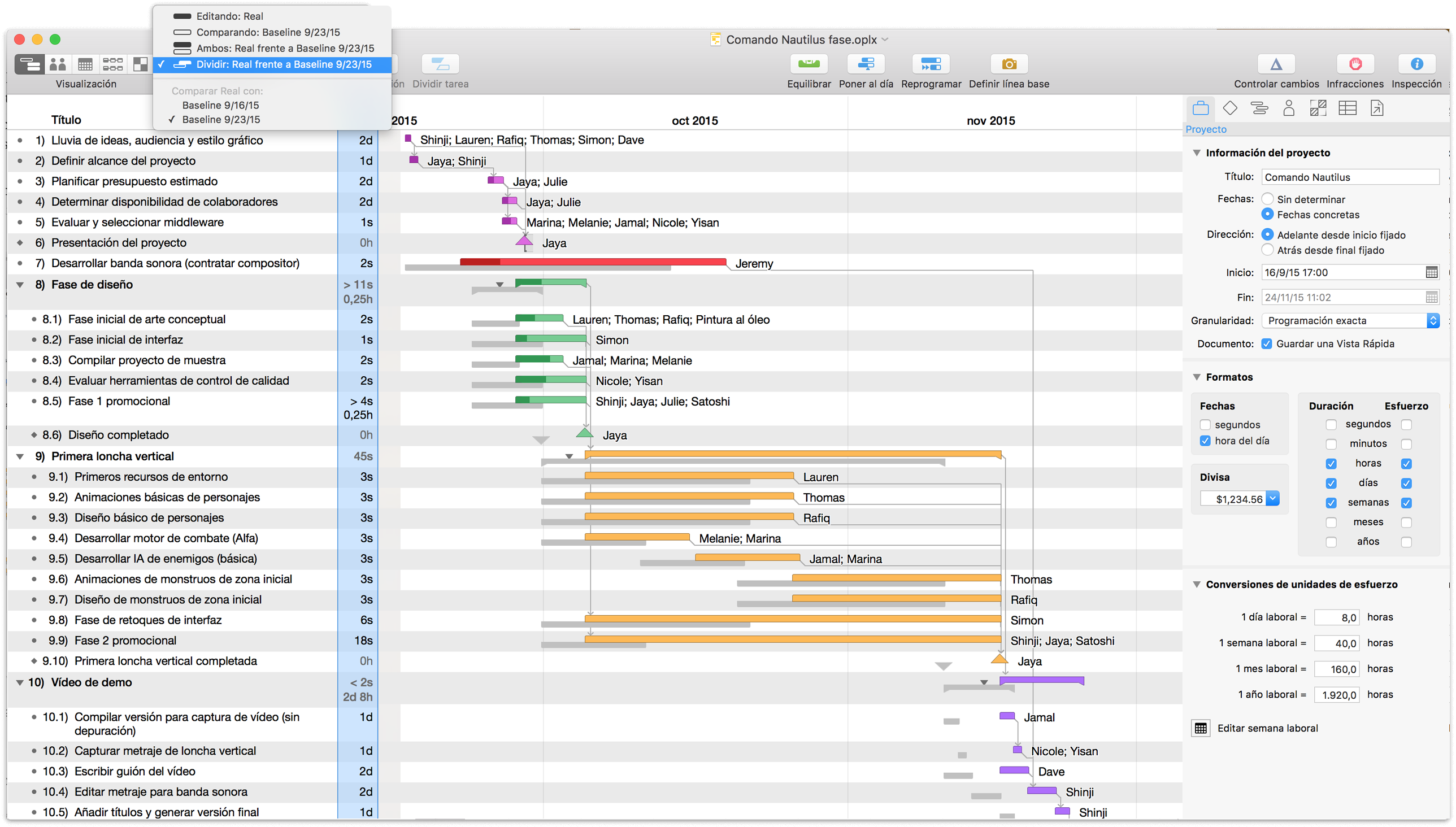 Comparando programación real y línea base.