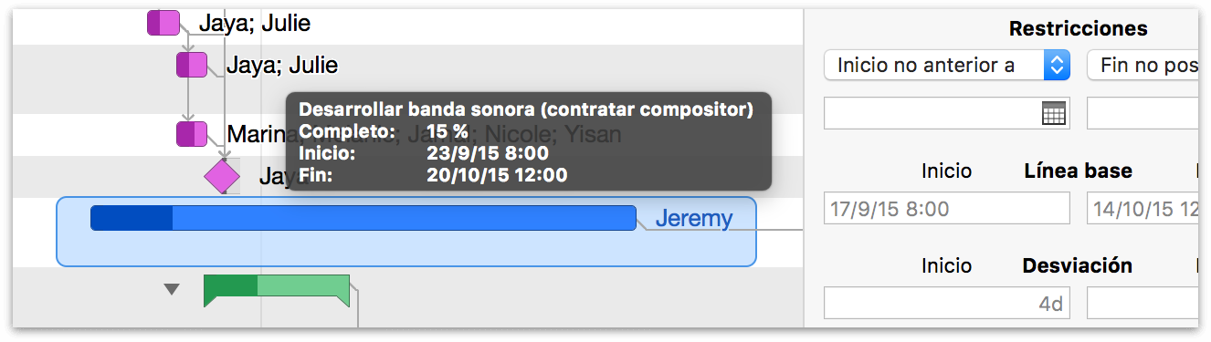 Actualizando el avance en la barra deslizante del desarrollo completado de la tarea.