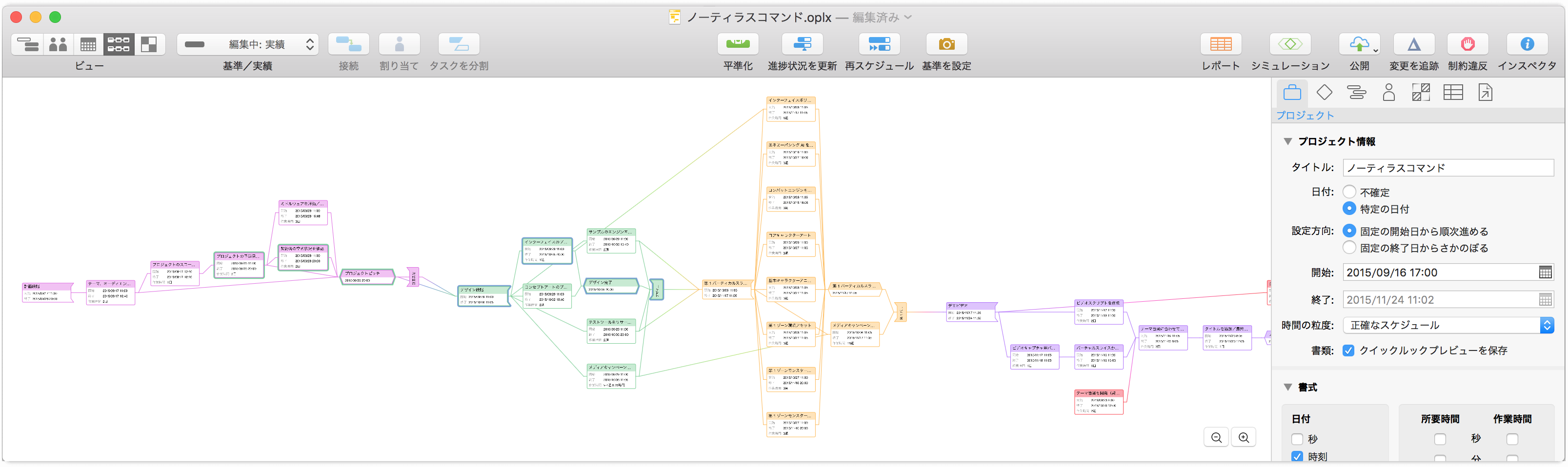 OmniPlan 3 のネットワークビューのプロジェクト