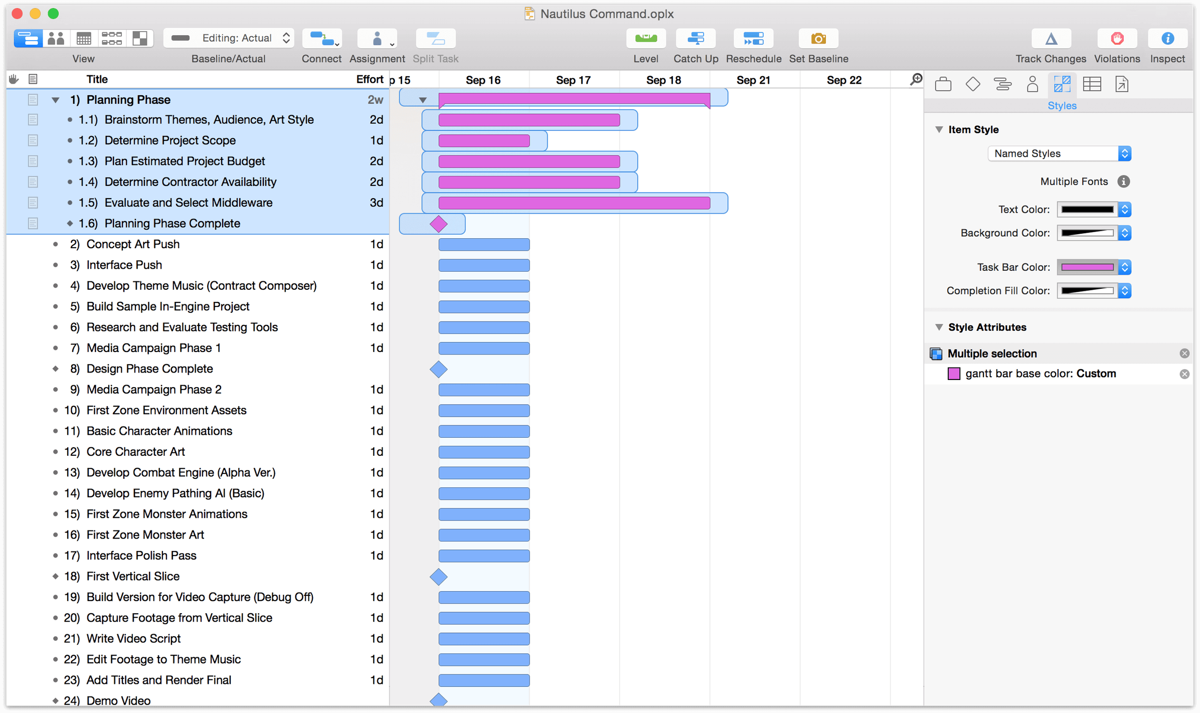 Styling a group&#8217;s bar color with the task inspector.
