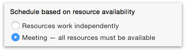 Choosing the Meeting task type in the OmniPlan 3 Task Inspector