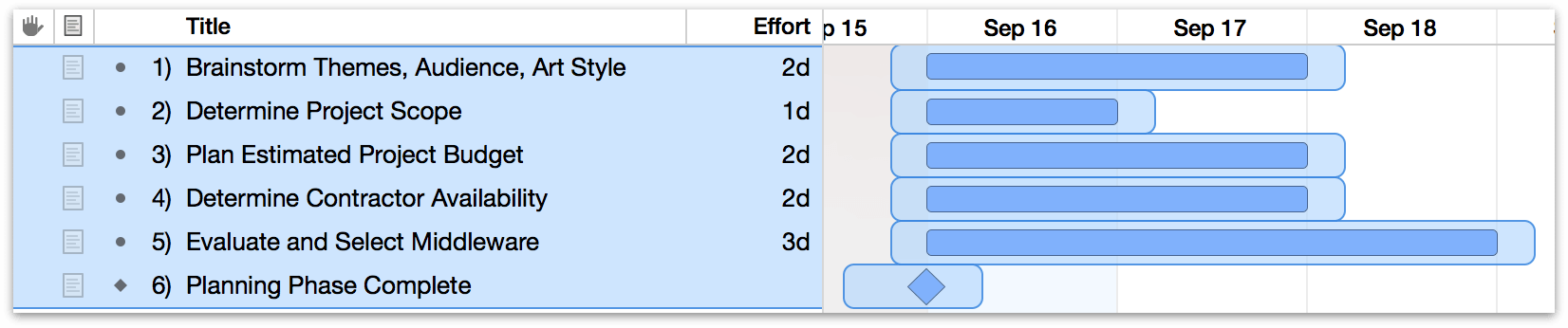 Selecting multiple tasks for grouping.