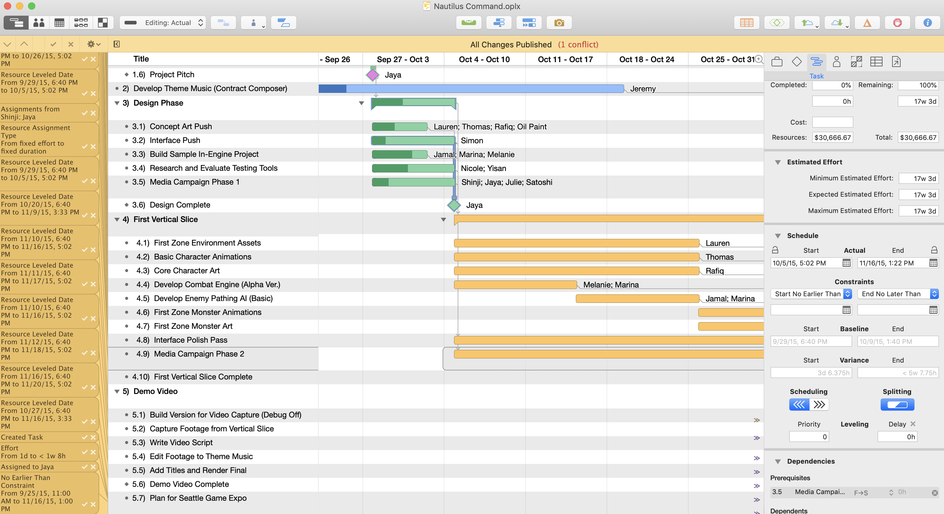 Change tracking with the Change Tracking sidebar.