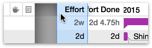 Dragging a column header to reorder columns in the task outline.