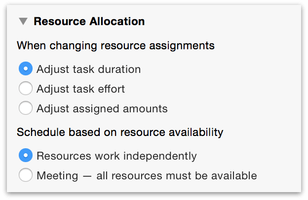 The Resource Allocation section of the Task inspector.