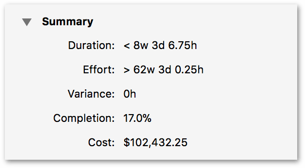 The project Summary pane.