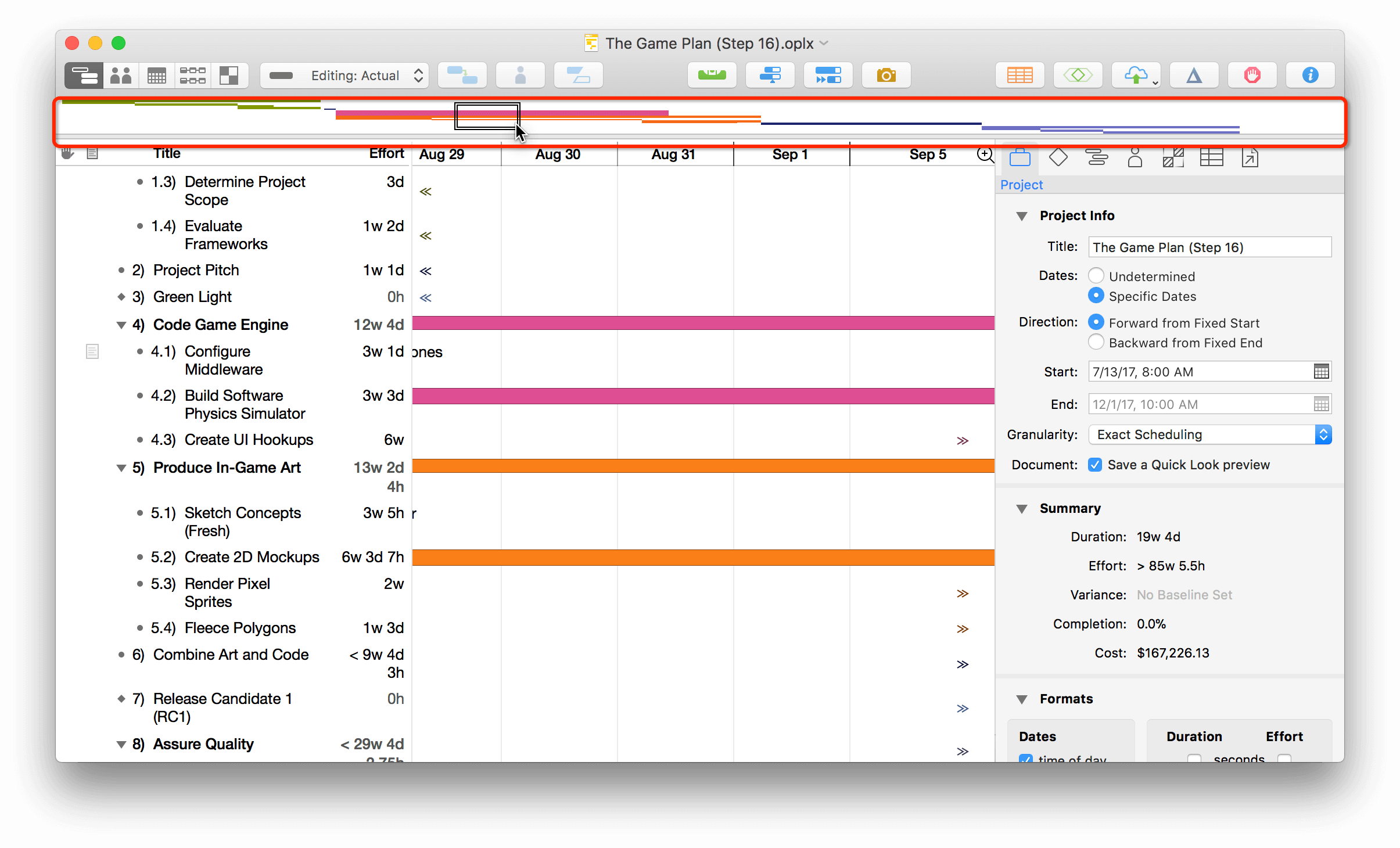 The optional Overview bar shown below the toolbar.