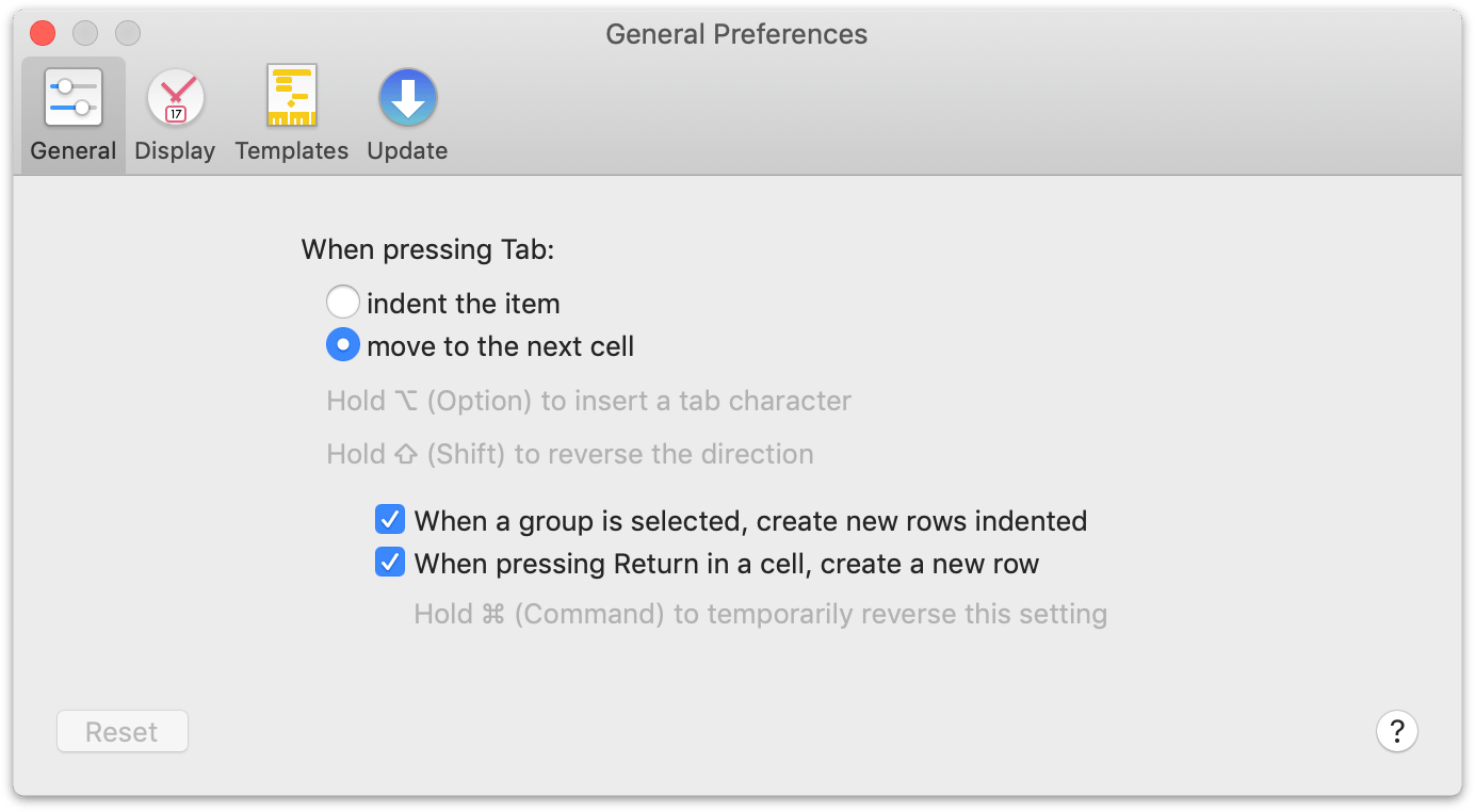 The General Preferences pane.