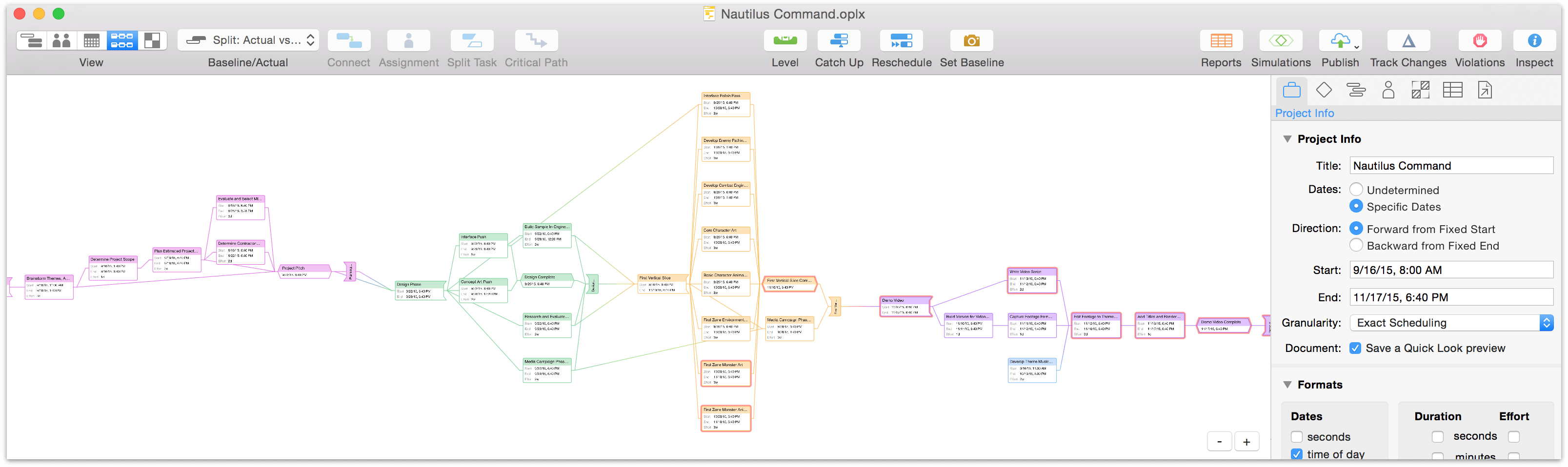 A Project in Network View  in OmniPlan 3.