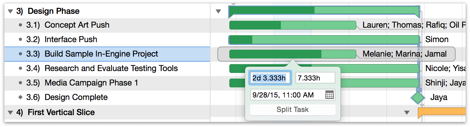 A task ready for splitting via the contextual menu.