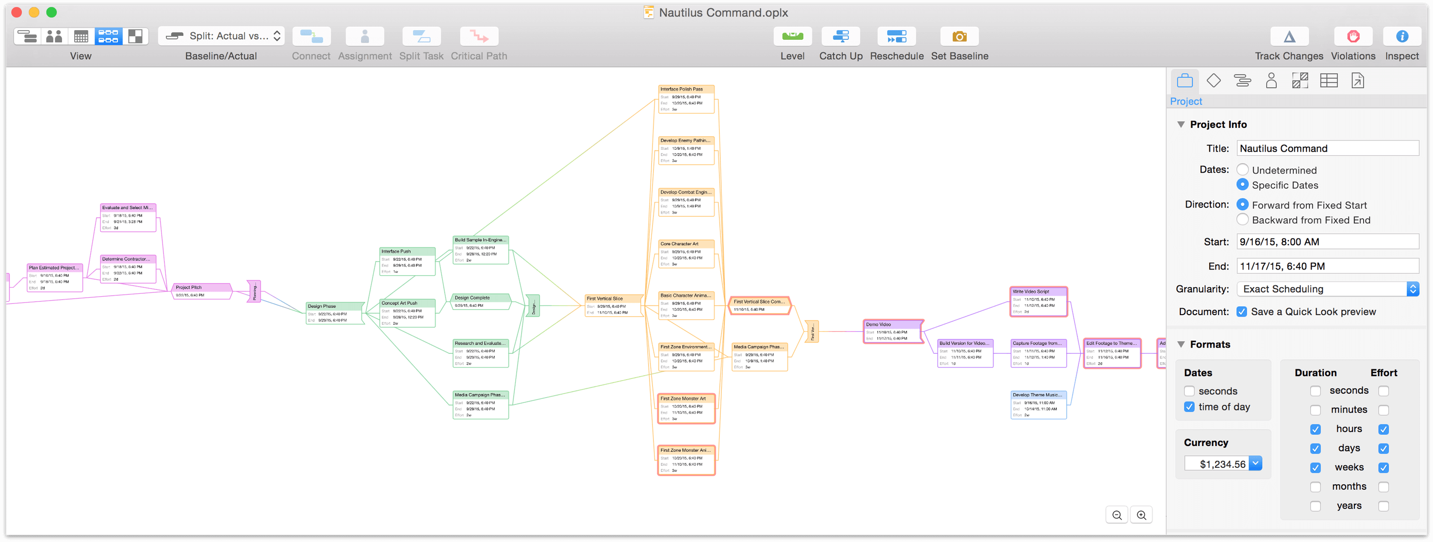 A project displayed in Network View in OmniPlan 3.