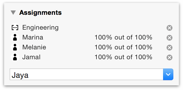 The Assignments section of the Task inspector.