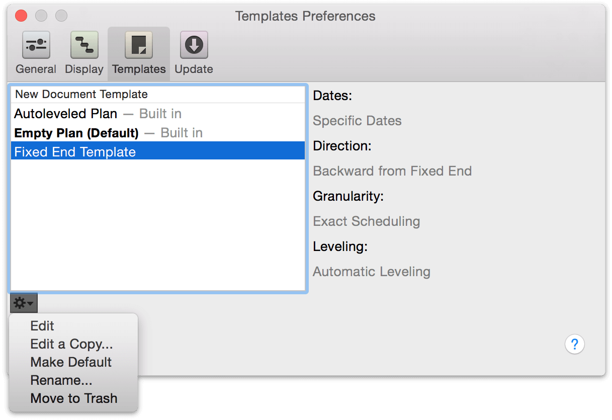 The Templates preference pane.