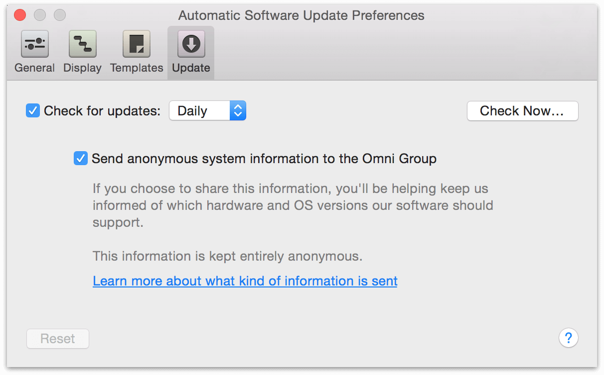 The Update Preferences pane.