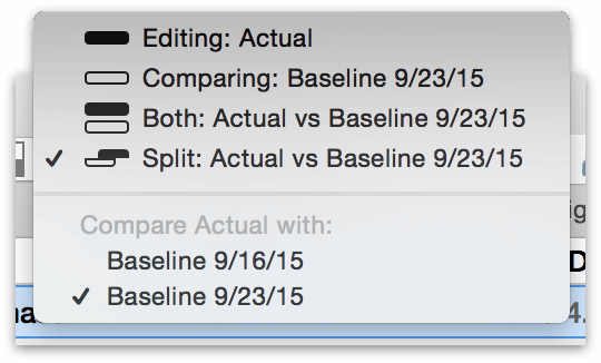 Choosing from among multiple baselines in the Baseline/Actual menu.