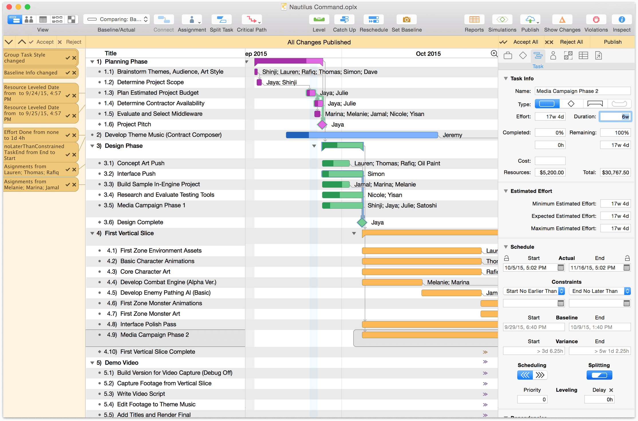 Change tracking with the Change Tracking sidebar.