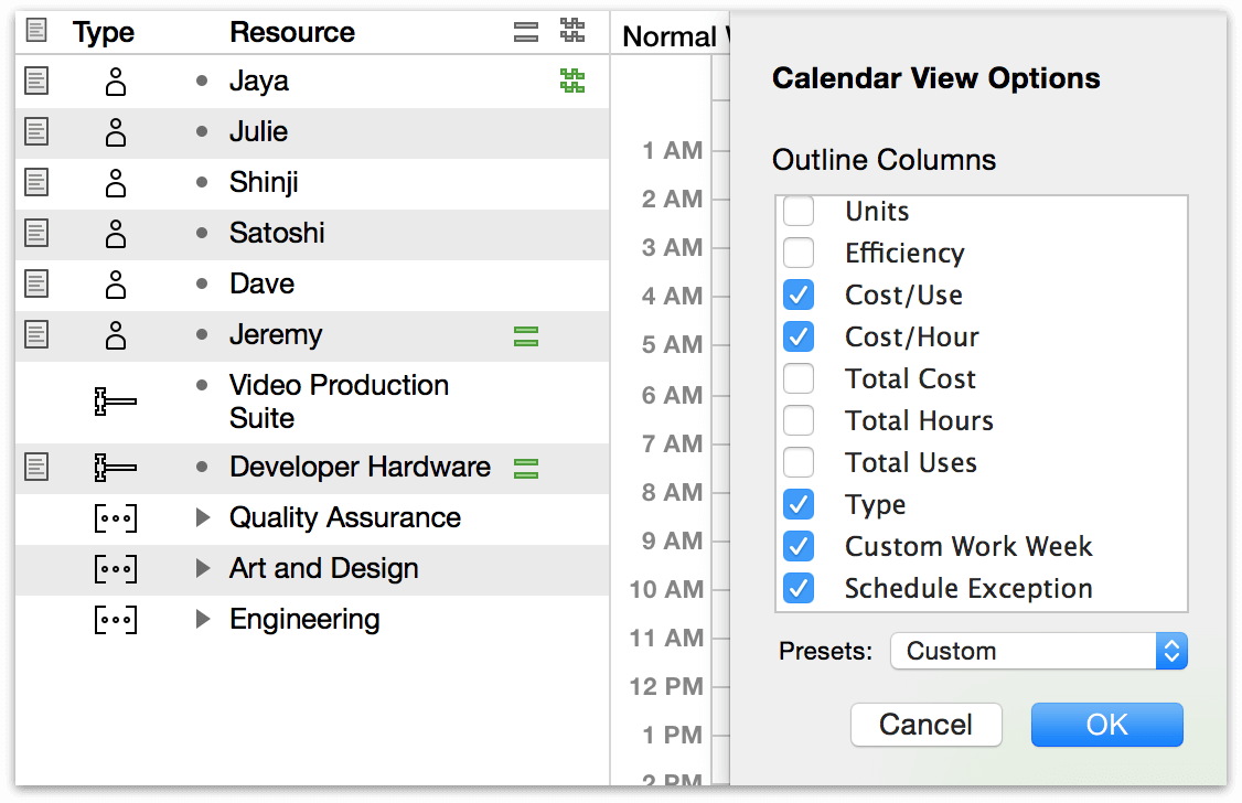 View options in Calendar View.