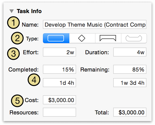 The Task Info section of the Task inspector.