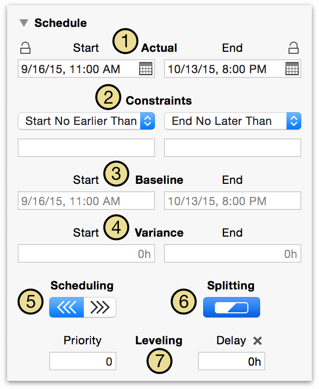 The Task Schedule section of the Task inspector.