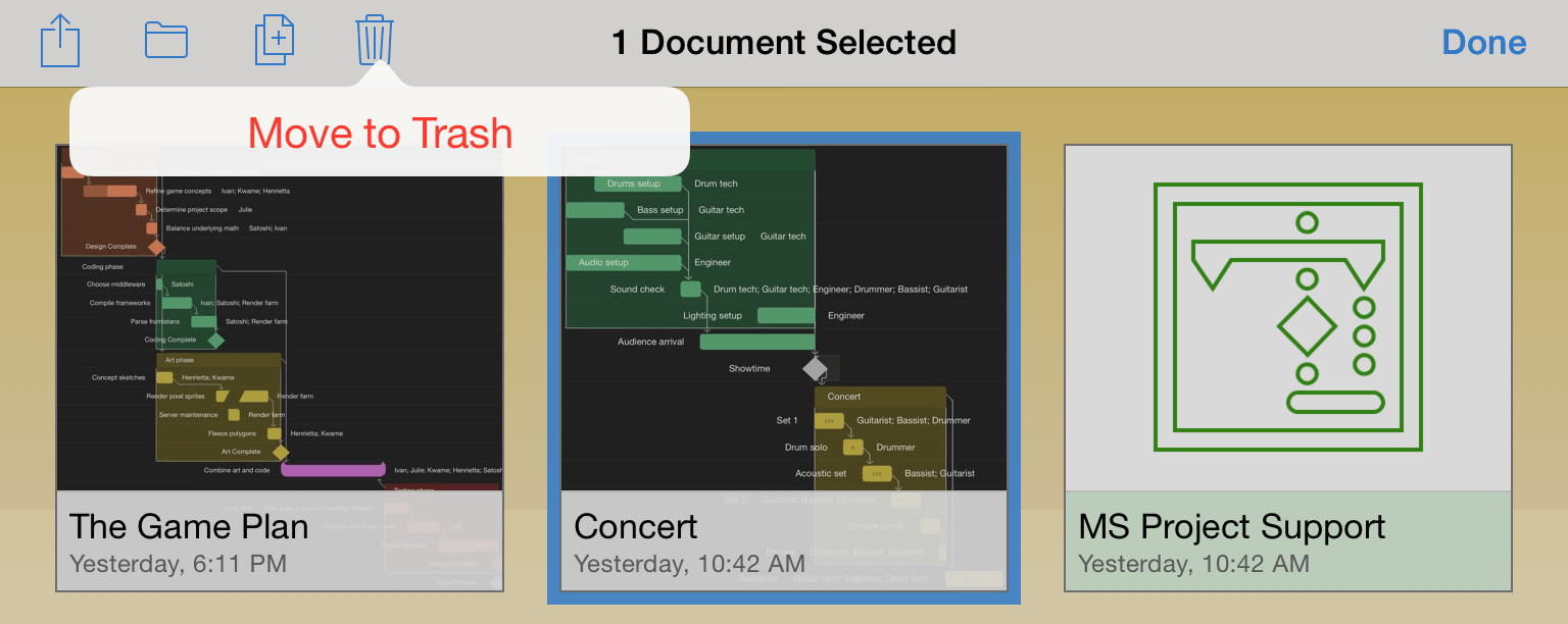 A document is selected for disposal in the Trash.