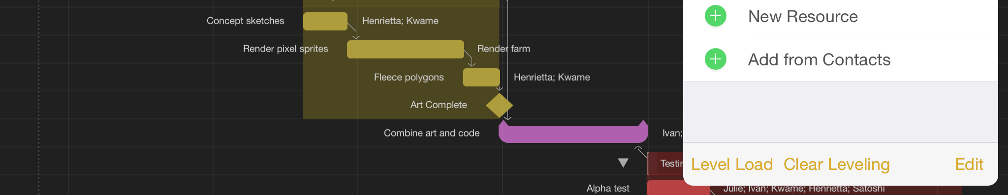 Leveling resource loads using the resource inspector.