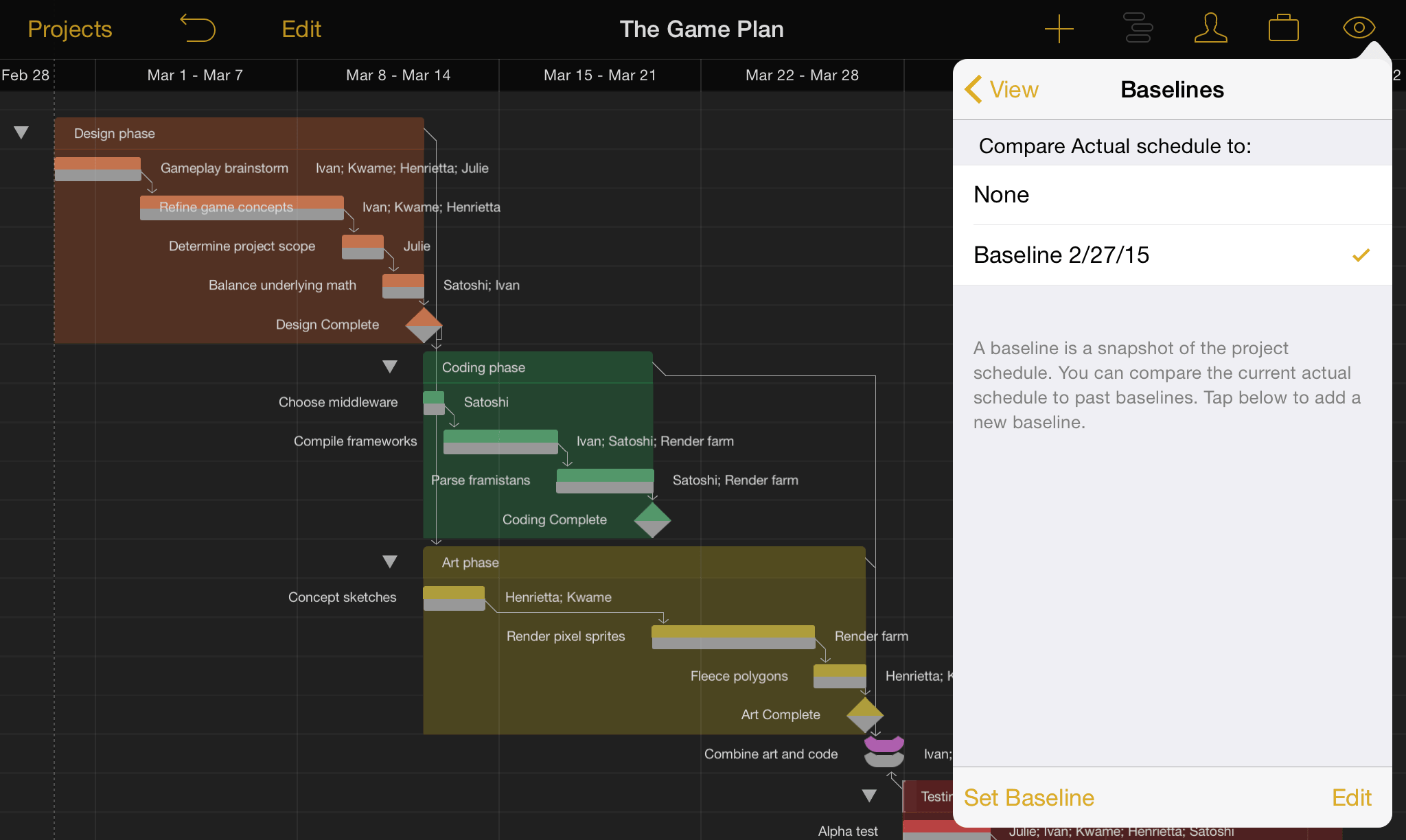 Setting a baseline with the view inspector.