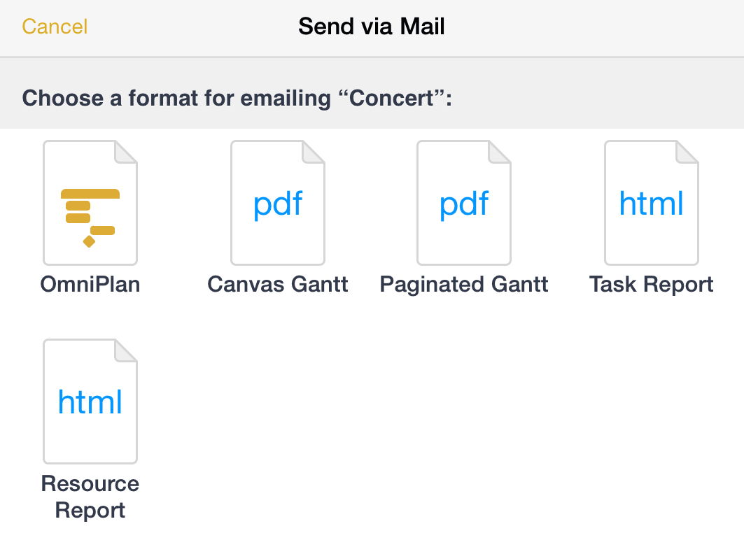 File format options for Send via Email.