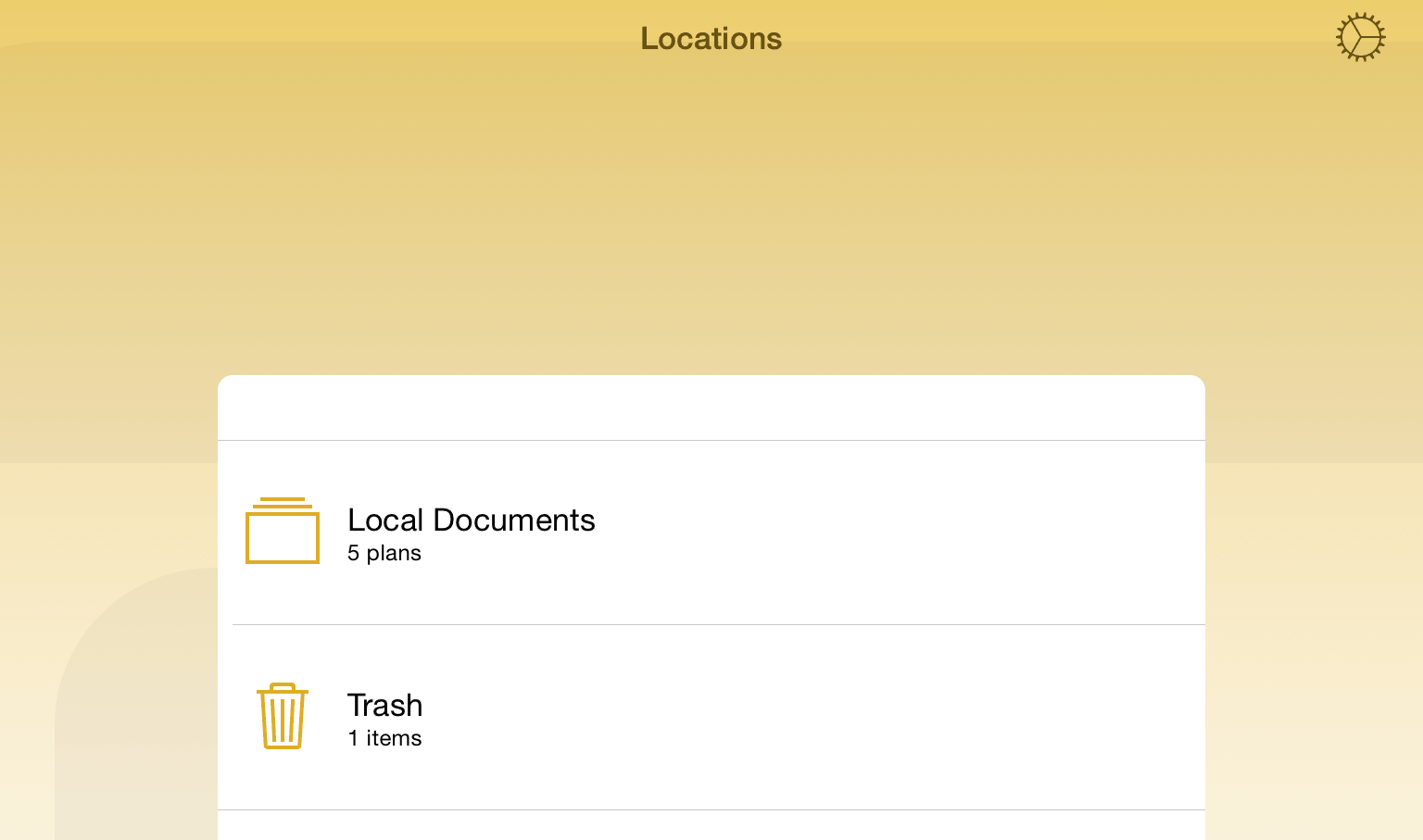 The Trash folder is displayed below Local Documents on the Locations screen.