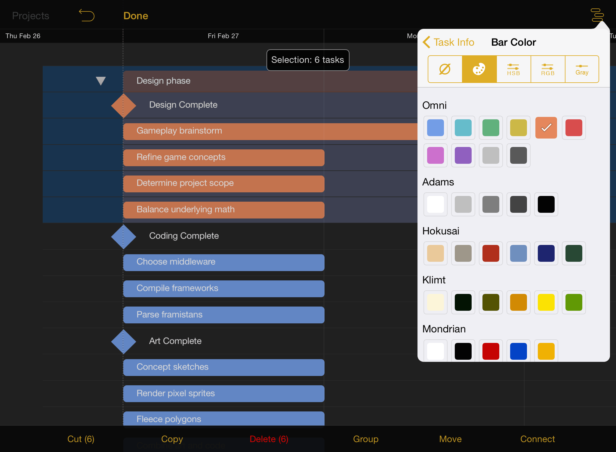 Styling a group's bar color with the task inspector.