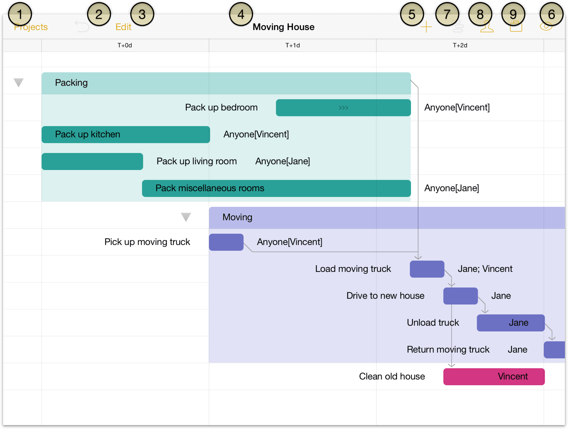 The project editor in OmniPlan 2 for iOS on larger devices.