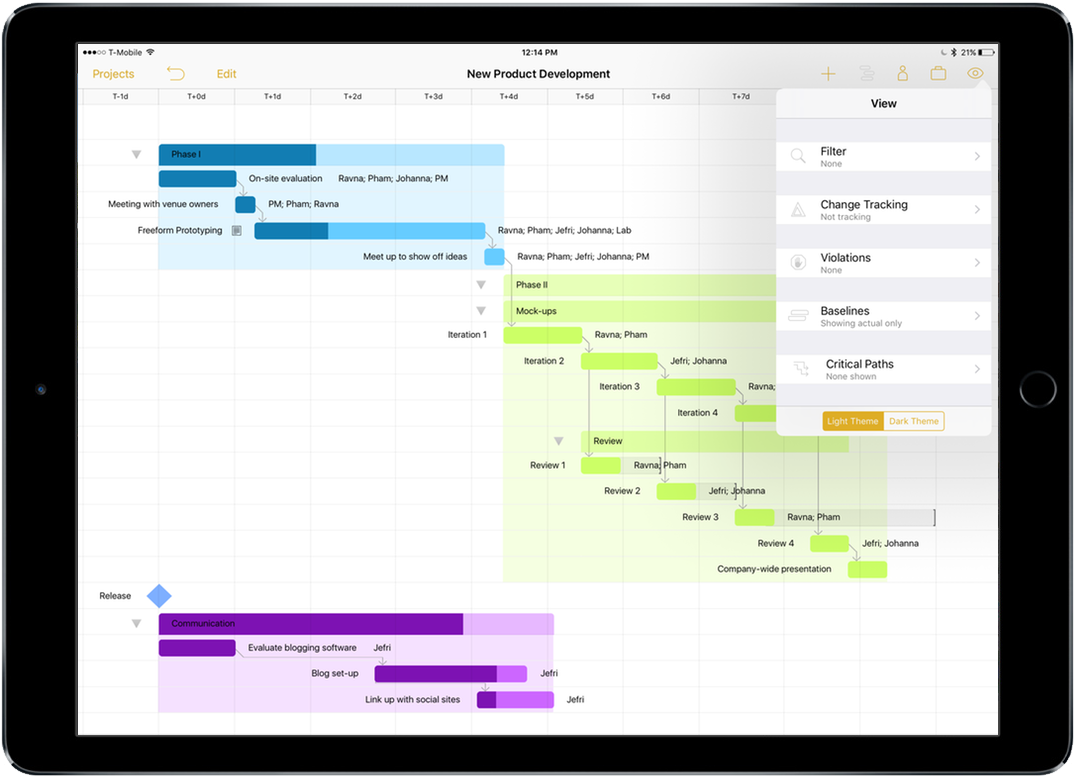 OmniPlan 2.5 for iOS as seen on iPad Pro.