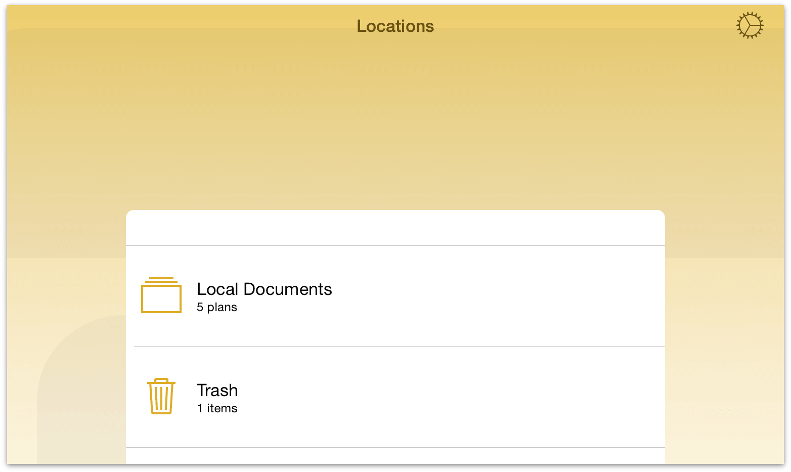 The Trash folder is displayed below Local Documents on the Locations screen.