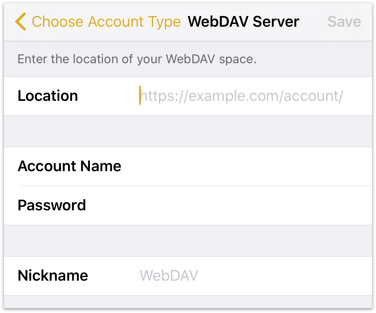 Enter the credentials for your WebDAV account.