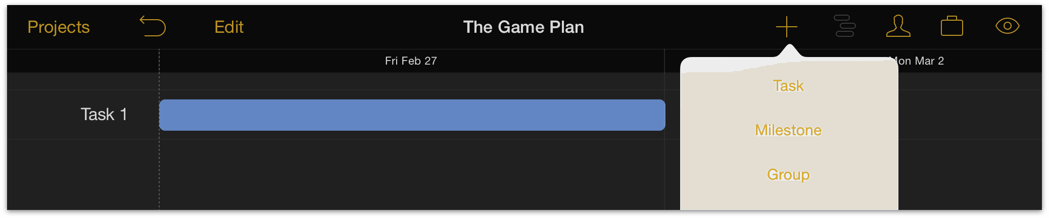 Create a new milestone by pressing the new task button.